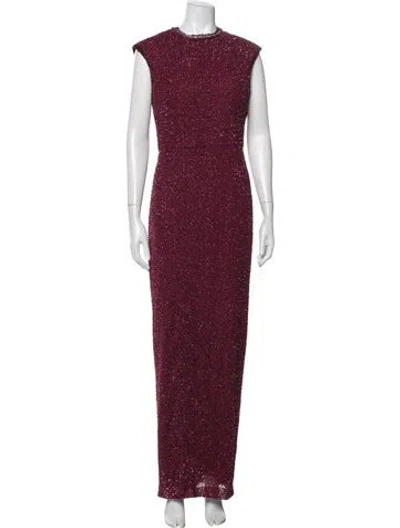Pre-owned Rachel Gilbert Crew Neck Long Dress In Burgundy