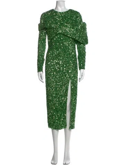 Pre-owned Rachel Gilbert Crew Neck Long Dress In Green