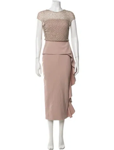Pre-owned Rachel Gilbert Crew Neck Midi Length Dress In Neutral