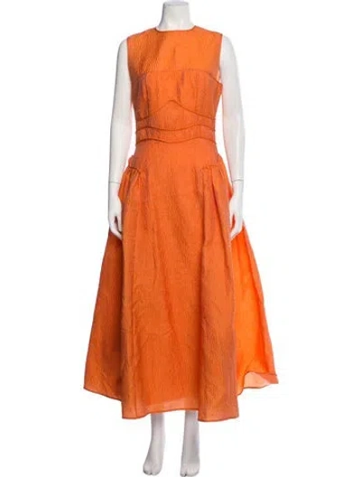 Pre-owned Rachel Gilbert Crew Neck Midi Length Dress In Orange