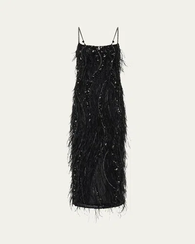 RACHEL GILBERT CYNTHIA SEQUINED MIDI FEATHERED DRESS