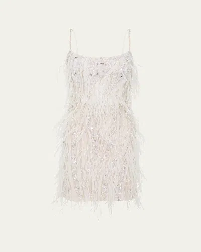 Rachel Gilbert Cynthia Sequined Mini Feathered Dress In Ivory