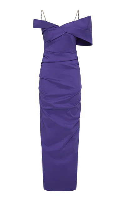 Rachel Gilbert Dahli Asymmetric Shoulder Gown In Purple