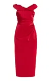 RACHEL GILBERT DARIA GATHERED SATIN MIDI DRESS