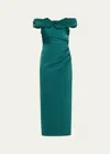 Rachel Gilbert Daria Twisted Draped Off-the-shoulder Midi Dress In Forest