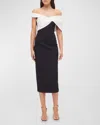 Rachel Gilbert Delila Bow Off-the-shoulder Midi Dress In Blackwhite