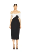 Rachel Gilbert Delila Bow Off-the-shoulder Midi Dress In 黑色、白色