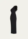 Rachel Gilbert Elcie One-shoulder Column Gown With Feathers In Black