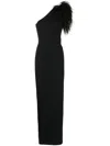 Rachel Gilbert Elcie One-shoulder Column Gown With Feathers In Black