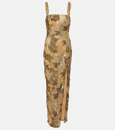 Rachel Gilbert Elyse Beaded Gown In Gold