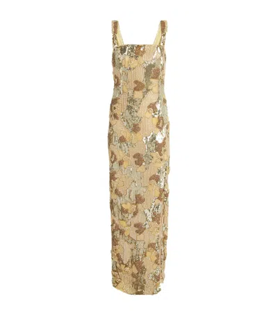 Rachel Gilbert Embellished Elyse Maxi Dress In Gold
