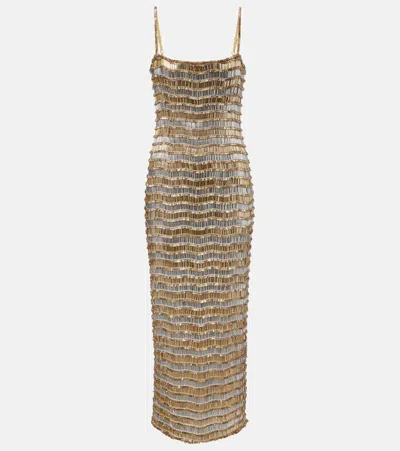 Rachel Gilbert Embellished Midi Dress In Gold