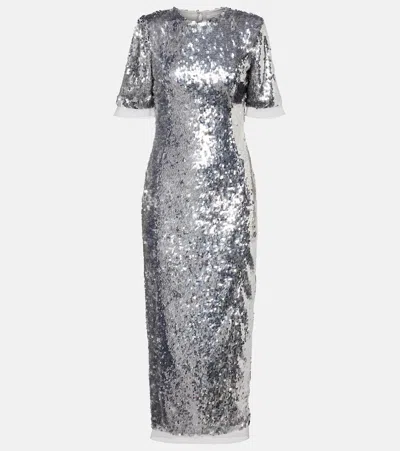 Rachel Gilbert Embellished Midi Dress In Silver