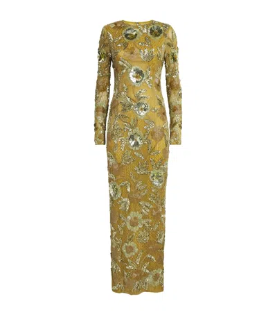 Rachel Gilbert Embellished Pierre Gown In Green