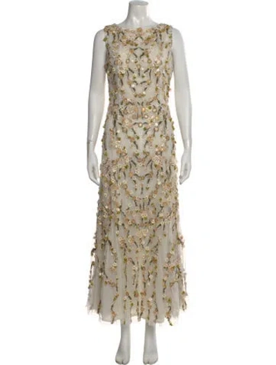 Pre-owned Rachel Gilbert Floral Print Long Dress In Neutral