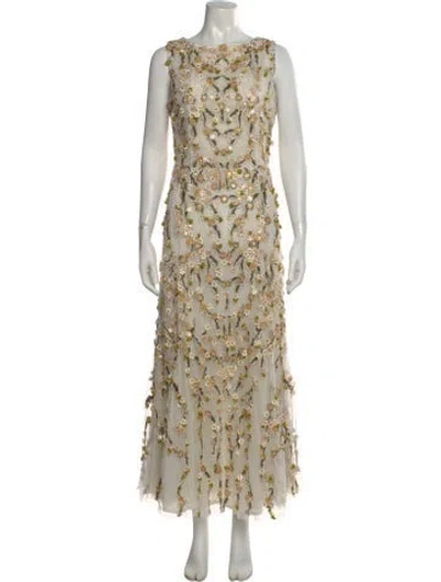 Pre-owned Rachel Gilbert Floral Print Long Dress In Neutrals