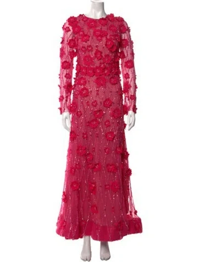 Pre-owned Rachel Gilbert Floral Print Long Dress In Pink