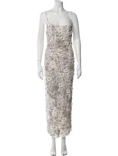 Pre-owned Rachel Gilbert Floral Print Long Dress W/ Tags In Neutrals/silver