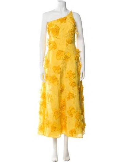 Pre-owned Rachel Gilbert Floral Print Long Dress In Yellow