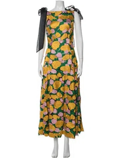 Pre-owned Rachel Gilbert Floral Print Long Dress In Yellow