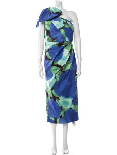 Pre-owned Rachel Gilbert Floral Print Midi Length Dress In Green
