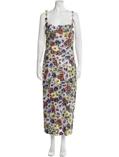 Pre-owned Rachel Gilbert Floral Print Midi Length Dress W/ Tags In Multicolor