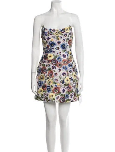 Pre-owned Rachel Gilbert Floral Print Mini Dress W/ Tags In White