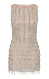 Rachel Gilbert Florentine Fringed Crystal Tulle Mini Dress In Neutral
