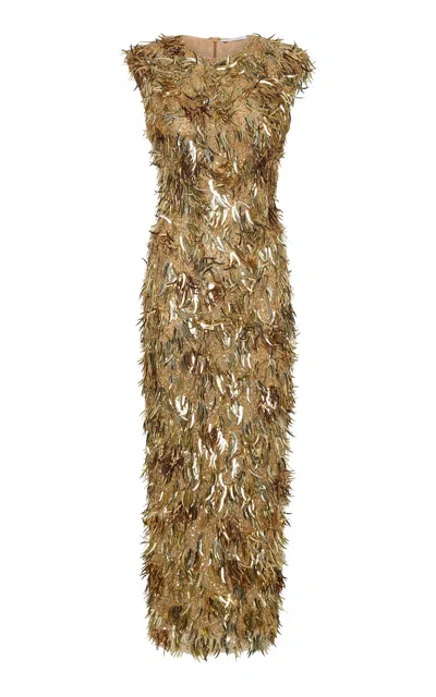 Rachel Gilbert Floss Embellished Midi Dress In Gold