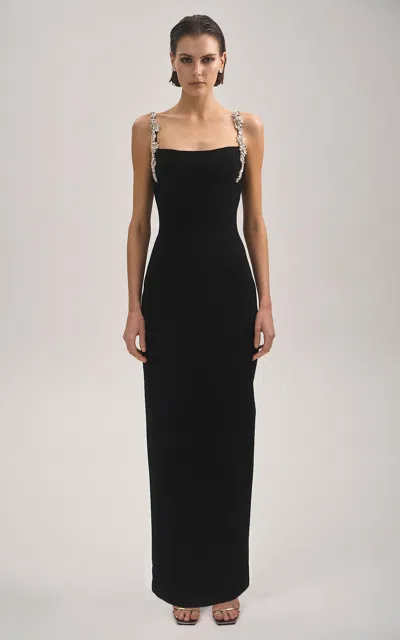 Rachel Gilbert Franca Floral-crystal Strap Gown In Black