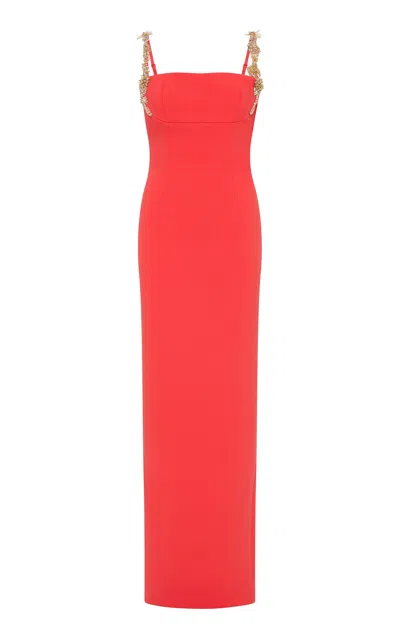 Rachel Gilbert Franca Floral-crystal Strap Gown In Orange