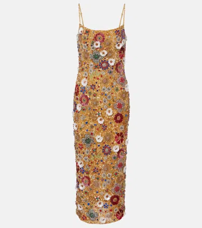Rachel Gilbert Francesca Embellished Cocktail Dress In Gold