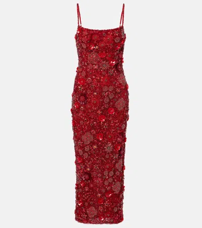 Rachel Gilbert Francesca Embellished Cocktail Dress In Red