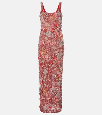 Rachel Gilbert Francesca Embellished Floral Gown In Brown