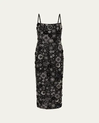 Rachel Gilbert Francesca Floral Embellished Ankle Gown In Black