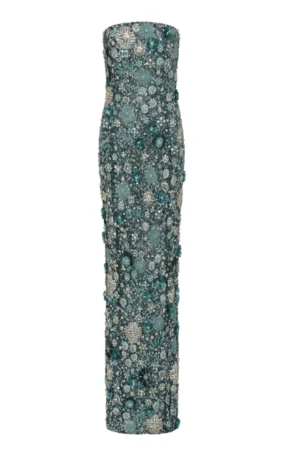 Rachel Gilbert Francesca Strapless Gown In Turquoise