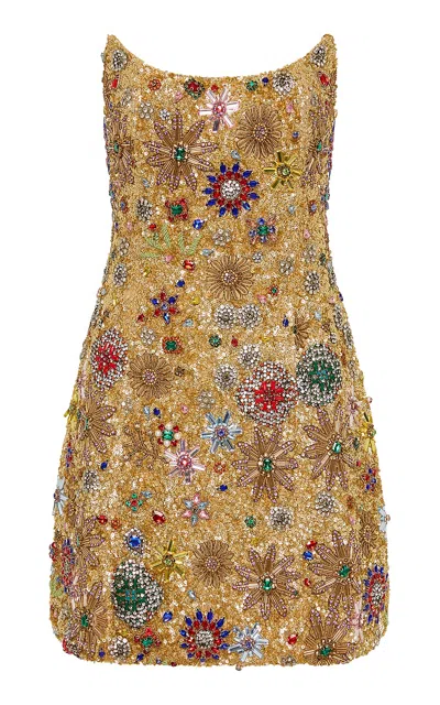 Rachel Gilbert Francesca Strapless Star Tulle Mini Dress In Gold
