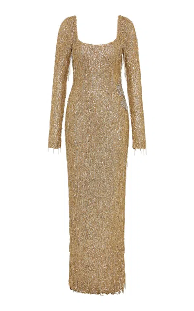 Rachel Gilbert Frank Sequin-embellished Gown In Gold