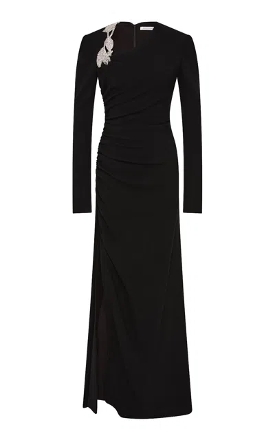 Rachel Gilbert Gabrielle Ruched Stretch-crepe Gown In Black