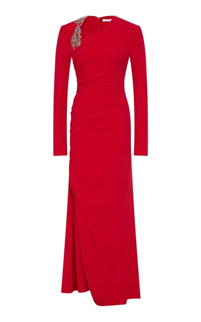 Rachel Gilbert Gabrielle Ruched Stretch-crepe Gown In Red