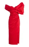 Rachel Gilbert Gia Off-the-shoulder Midi Dress In Red