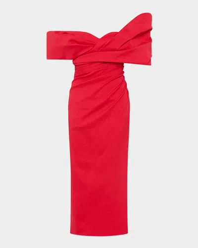 Rachel Gilbert Gia Off-the-shoulder Midi Dress In Red