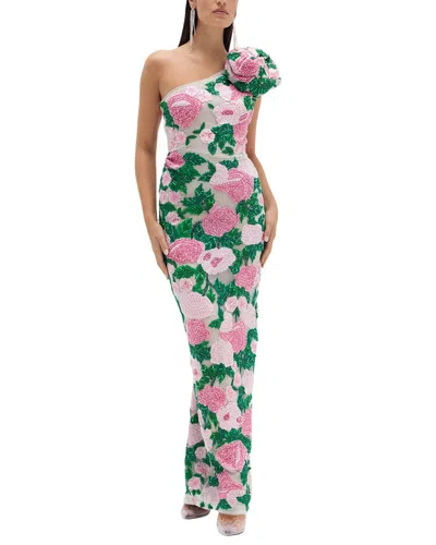 Rachel Gilbert Goldie One-shoulder Printed Gown In Pink