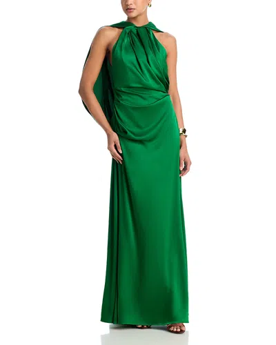Rachel Gilbert Hallie Draped Cape Gown In Green