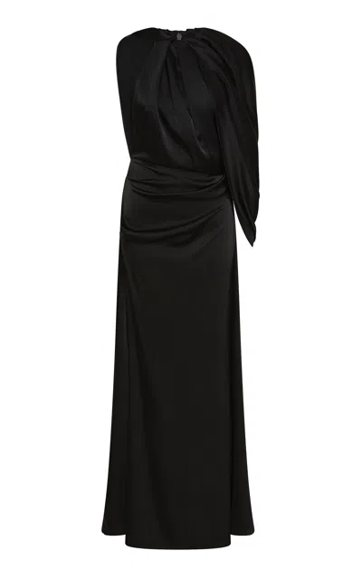 Rachel Gilbert Hallie Draped Halter Gown In Black