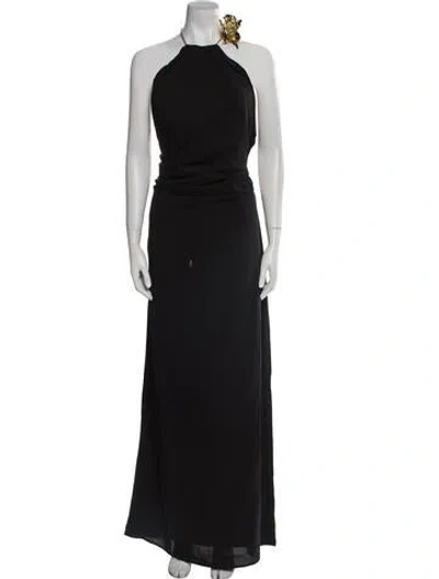 Pre-owned Rachel Gilbert Halterneck Long Dress In Black