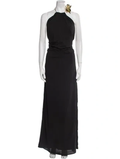 Pre-owned Rachel Gilbert Halterneck Long Dress In Black