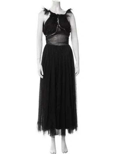 Pre-owned Rachel Gilbert Halterneck Long Dress In Black