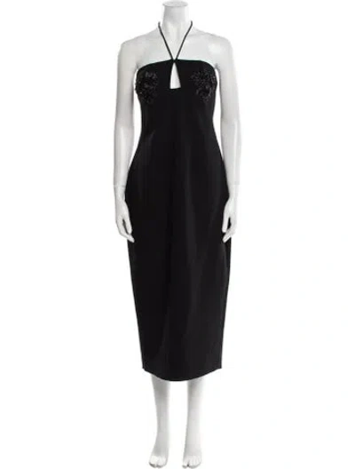 Pre-owned Rachel Gilbert Halterneck Midi Length Dress In Black