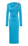 Rachel Gilbert Henrietta Embellished Crepe-back Satin Maxi Dress In Blue